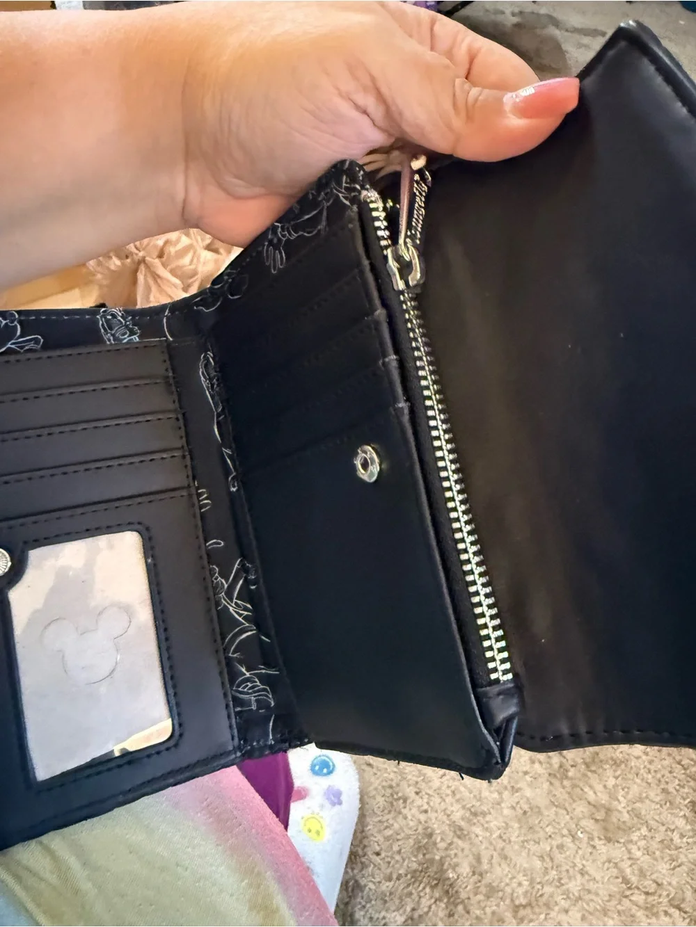 Loungefly Black Quilted Floral Embroidered Wallet with Gold Mickey Accent